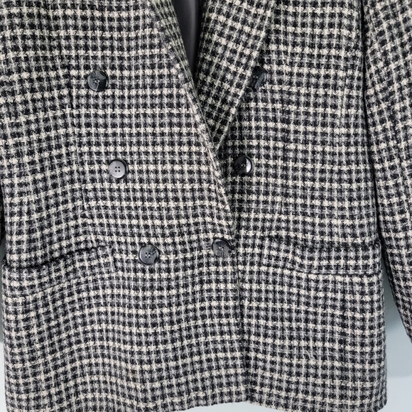 Liz Claiborne Women Wool Blend Silk Black Herringbone Double Breasted Blazer 8 - Picture 4 of 11